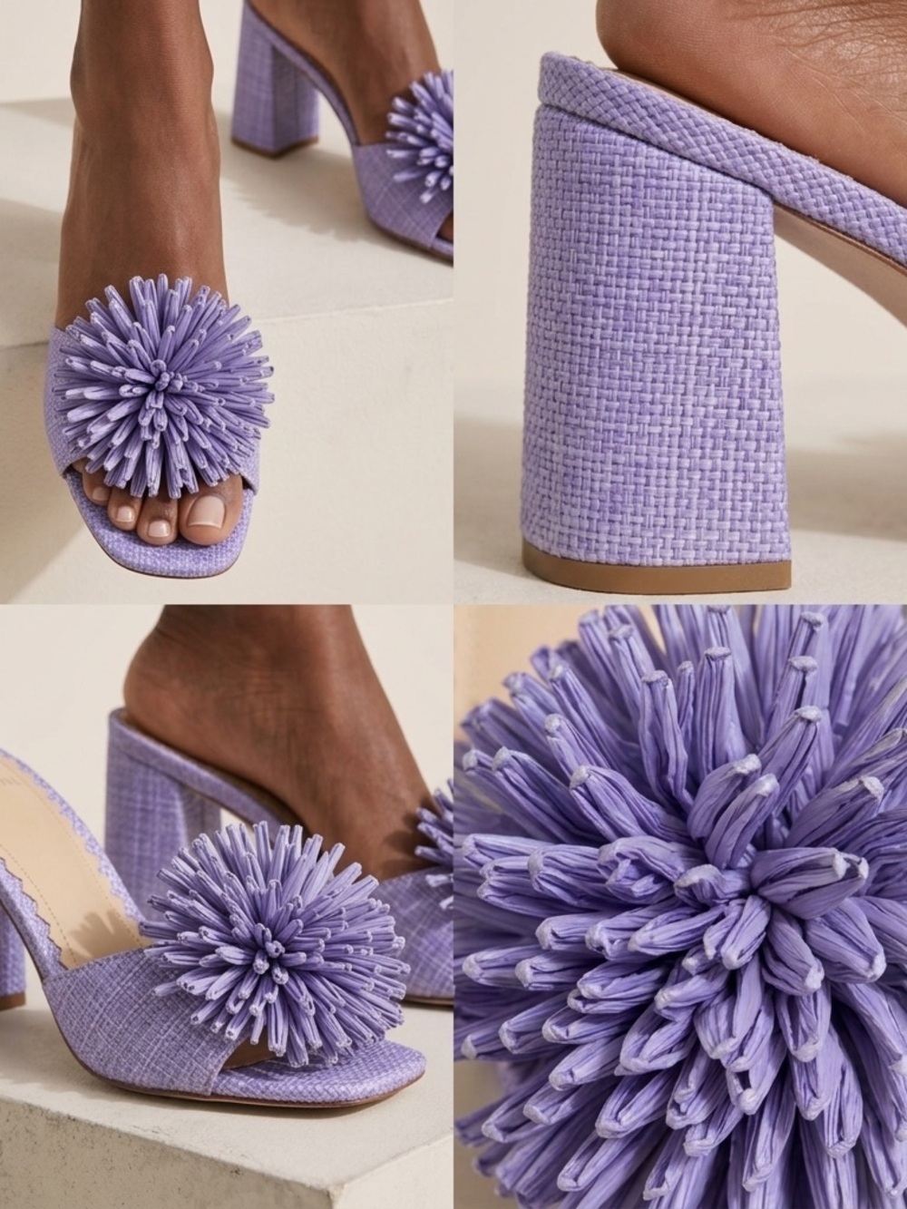 Antonio Melani Purple Raffia Pom Pom Mule Block Heel Slip On Women’s US 7 M
